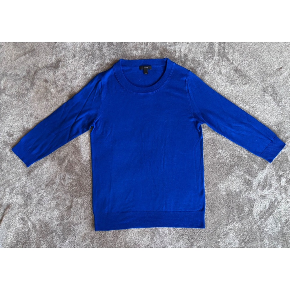 J. Crew Preppy Nautical Merino Wool Sweater Royal Blue Crewneck 3/4 Sleeve|Sz Sm